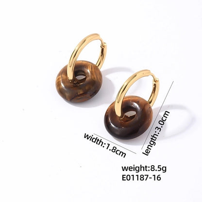1 Pair Casual Minimalist Round Plating 304 Stainless Steel Natural Stone Earrings