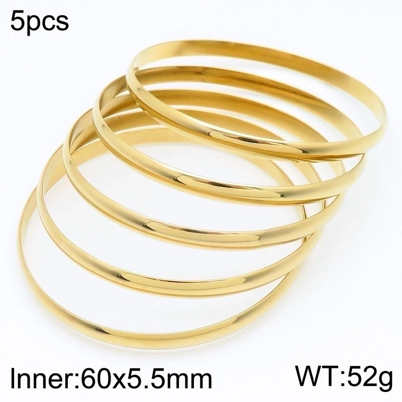 Minimalist Round Stainless Steel 18K Gold Plated Bangle In Bulk