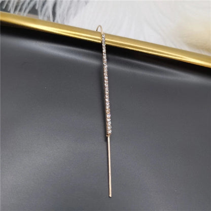 2 Pieces Trendy Zircon Ear Hook Piercing Ear Pin Female Net Red Personality Design Surrounding Ear Bone Clip Oblique Line Earrings