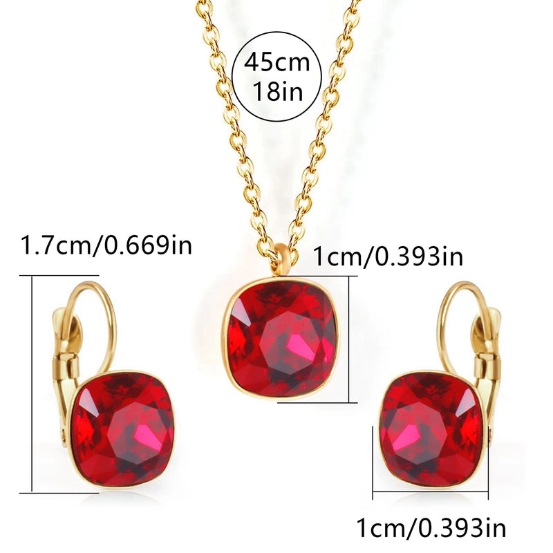 304 Stainless Steel Gold Plated Minimalist Shiny Inlay Square Zircon Jewelry Set
