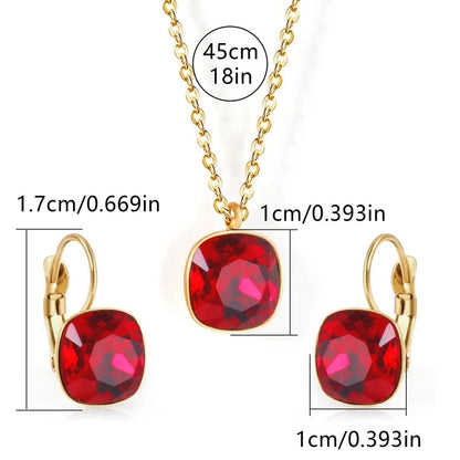 304 Stainless Steel Gold Plated Minimalist Shiny Inlay Square Zircon Jewelry Set