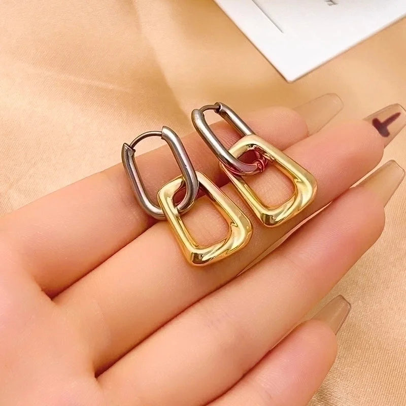 1 Pair Elegant Hip-Hop Vintage Style Geometric Oval Polishing Plating 304 Stainless Steel Titanium Steel Gold Plated Silver Plated Drop Earrings