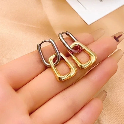 1 Pair Elegant Hip-Hop Vintage Style Geometric Oval Polishing Plating 304 Stainless Steel Titanium Steel Gold Plated Silver Plated Drop Earrings