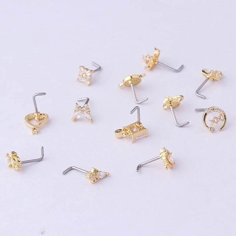 Nose Rings & Studs Fashion Bow Knot 316L Stainless Steel Copper Plating Zircon