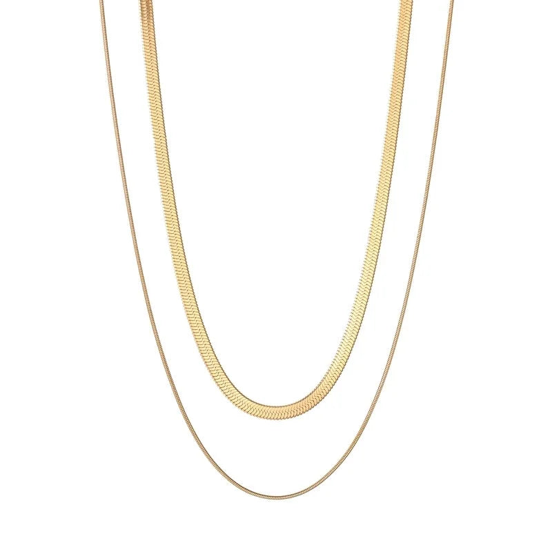 Double-Layer Choker Titanium Steel Necklace Three-Layer Blade Chain Snake Bones Chain Stainless Steel Jewelry Summer Non-Fading Female