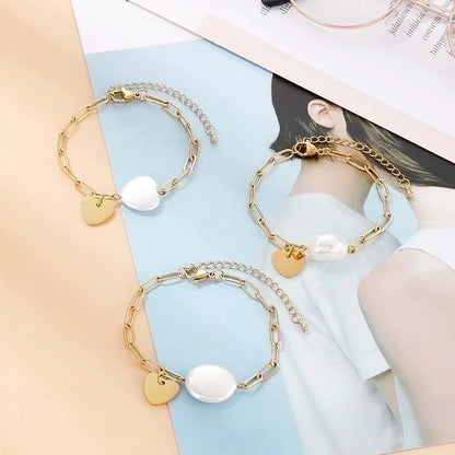 Minimalist Heart Shape Stainless Steel 18K Gold Plated Bracelets In Bulk