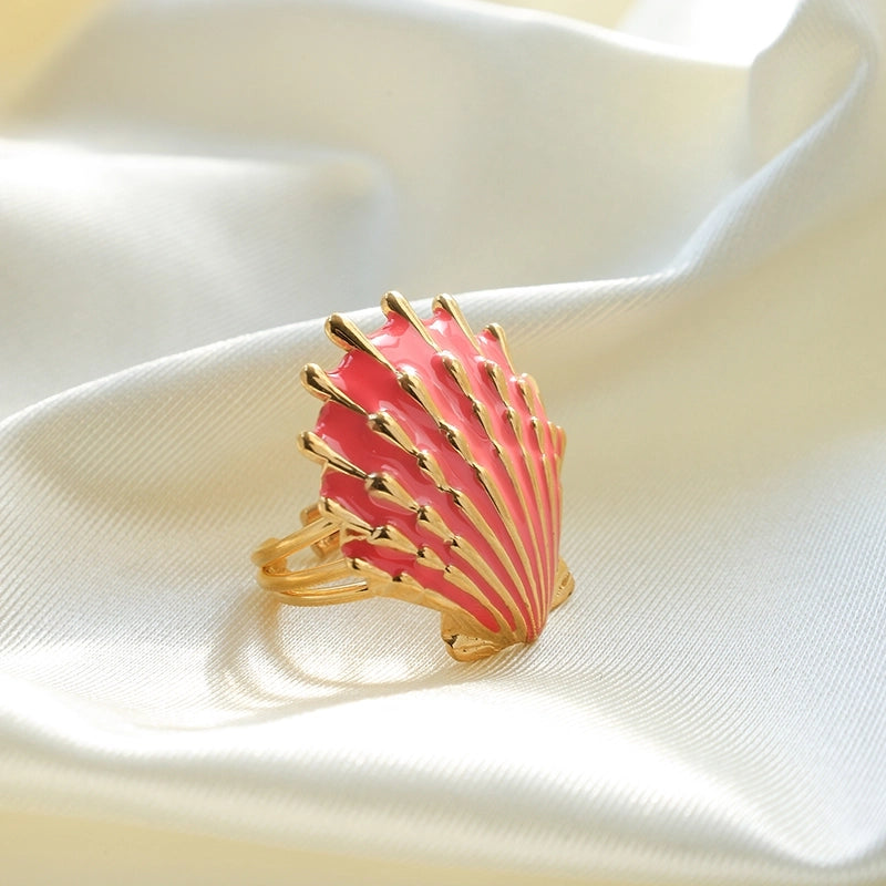 Casual Vacation Beach Shell 304 Stainless Steel 14K Gold Plated Enamel Plating Open Rings