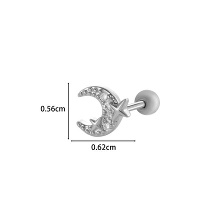 Henson New Copper Inlaid Zircon Star Moon Flower Screw Thin Rod Titanium Steel Ear Bone Stud Cartilage Piercing Earrings