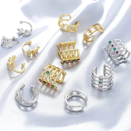 1 Pair Elegant Luxurious Shiny C Shape Maple Leaf Plating Inlay Copper Zircon 18K Gold Plated Ear Cuffs Earrings