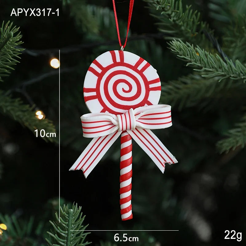 Christmas Elegant Cute Lollipop Soft Clay Indoor Family Gathering Party Hanging Ornaments Decorations Hanging Ornaments