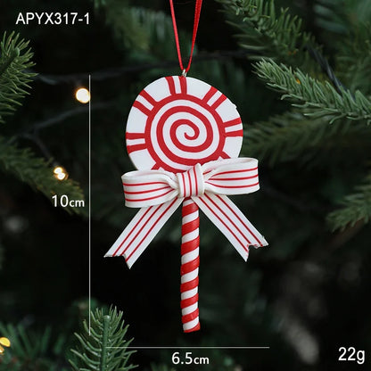 Christmas Elegant Cute Lollipop Soft Clay Indoor Family Gathering Party Hanging Ornaments Decorations Hanging Ornaments