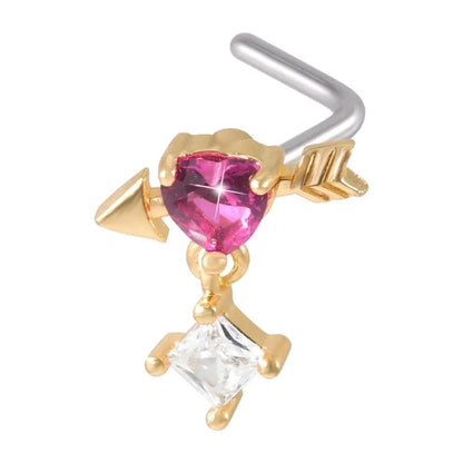 2 Pieces Nose Rings & Studs Streetwear Moon Heart Shape Butterfly 304 Stainless Steel Copper Zircon Inlay Zircon