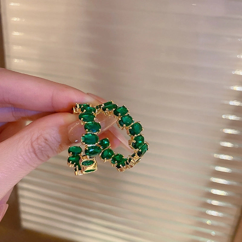 1 Pair Retro Color Block Heart Shape Pleated Inlay Copper Rhinestones Drop Earrings