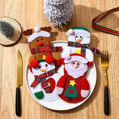 Christmas Cute Santa Claus Snowman Elk Nonwoven Party Festival Cutlery Bag