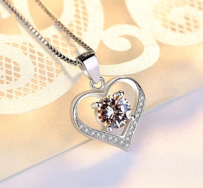 Titanium Steel Copper Plating Heart Shape Zircon Pendant Necklace