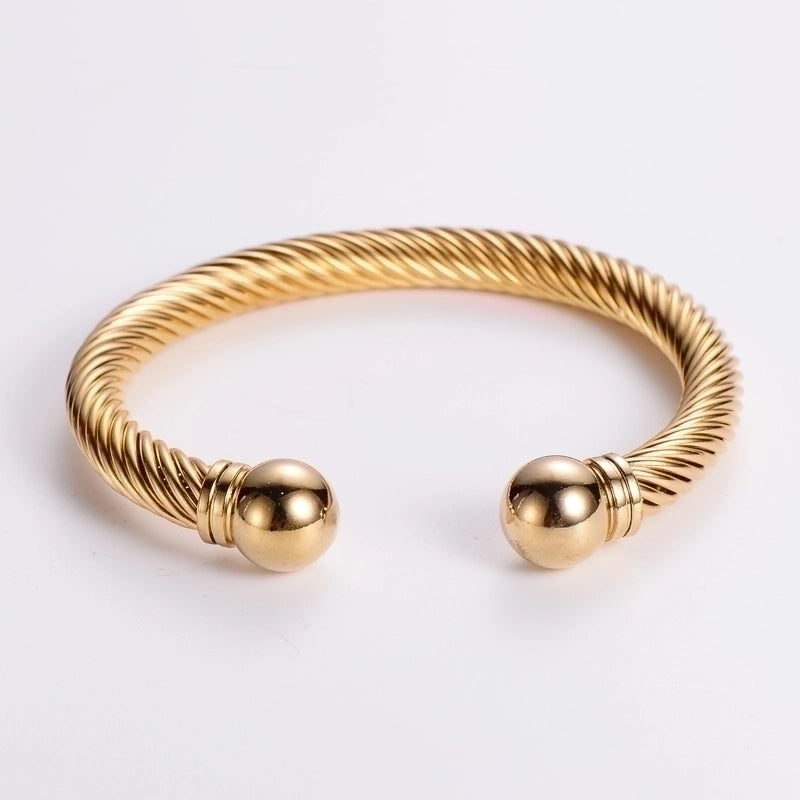 304 Stainless Steel 18k Gold Plated Hip-hop Inlay Geometric Acrylic Pearl Bangle