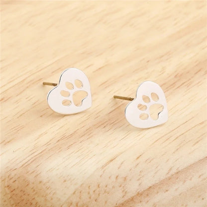 1 Pair Cute Paw Print Plating 304 Stainless Steel 18K Gold Plated Ear Studs