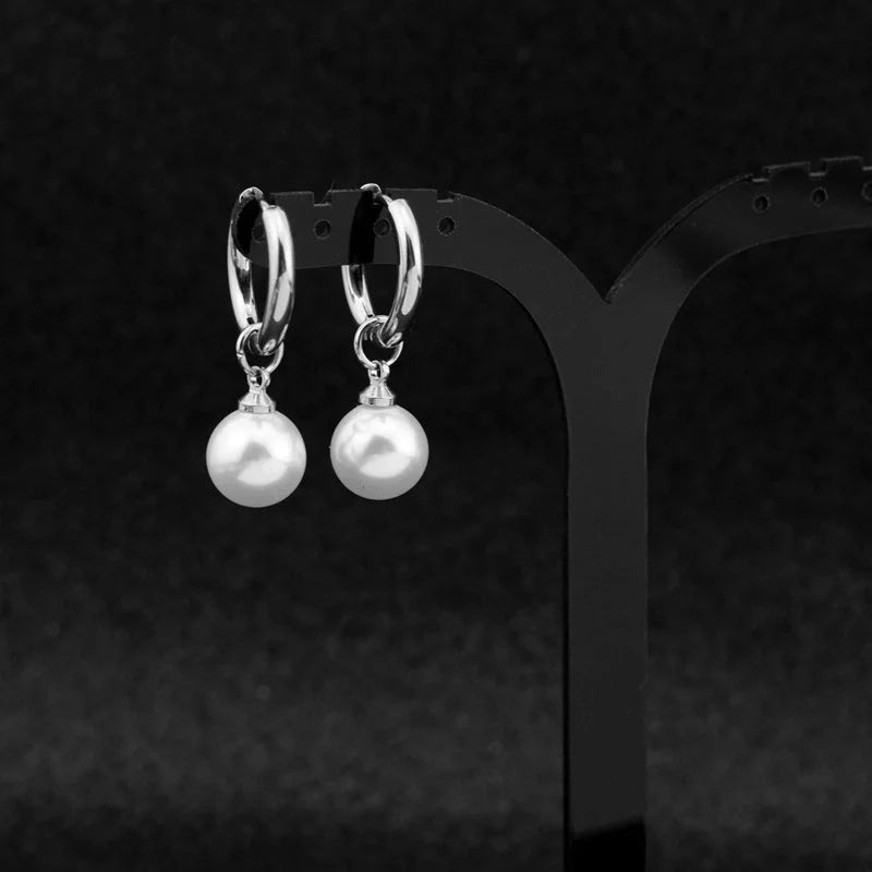 1 Pair Minimalist Pearl Polishing Stainless Steel Drop Earrings