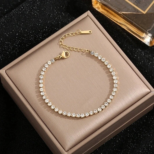 Minimalist Round 304 Stainless Steel Gold Plated Zircon Bracelets In Bulk