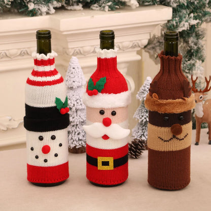 Christmas Decoration Wine Bottle Cover Knitted Yarn Red Wine Cover Christmas Restaurant Hotel Atmosphere Decoration Set