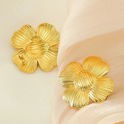 1 Piece Cute Wedding Bridal Flower Plating Inlay Stainless Steel Artificial Pearls 18K Gold Plated Drop Earrings