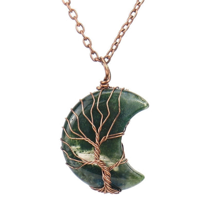 Minimalist Moon Tree Natural Stone Copper Pendant Necklace In Bulk