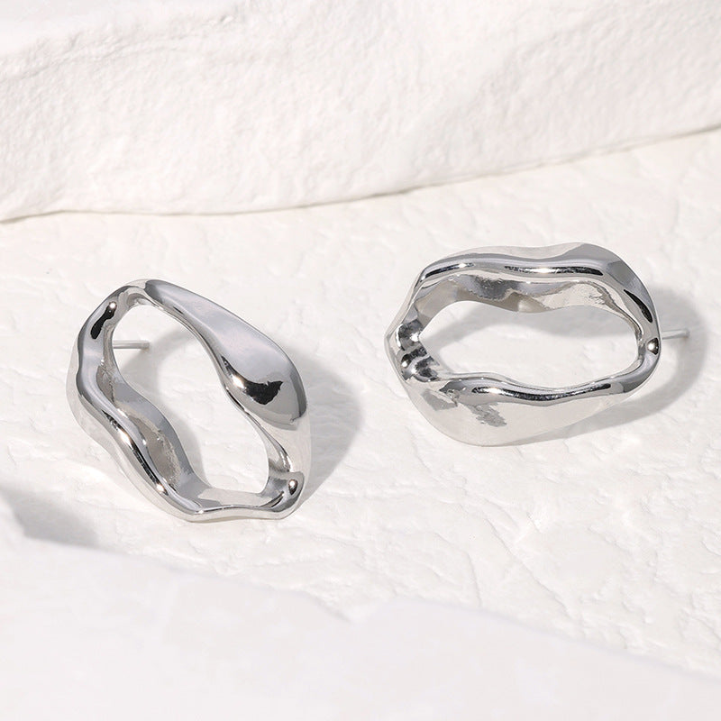 2 Pieces Minimalist Asymmetrical Irregular Stainless Steel Electroplating Stud Earrings