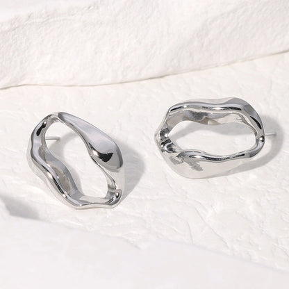 2 Pieces Minimalist Asymmetrical Irregular Stainless Steel Electroplating Stud Earrings