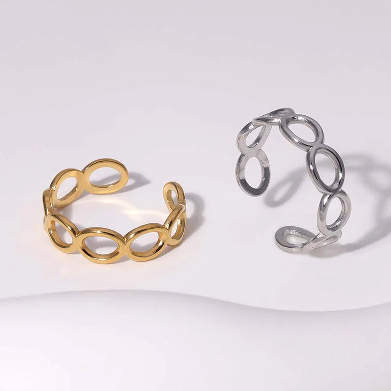 Open Ring Minimalist Ellipse Geometric Stainless Steel Electroplating Rings