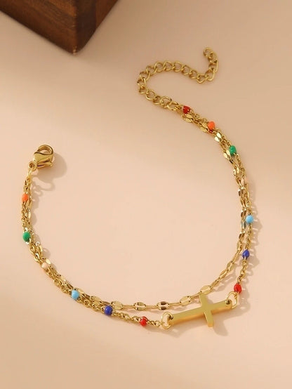 Casual IG Style Cross Heart Shape 304 Stainless Steel 18K Gold Plated Resin Stainless Steel Bracelets In Bulk