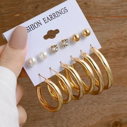 1 Set Minimalist Circle Heart Shape Butterfly Metal Plating Inlay Pearl Women\'s Earrings