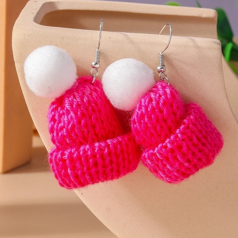 1 Pair Cute Christmas Hat Knit Zinc Alloy Drop Earrings