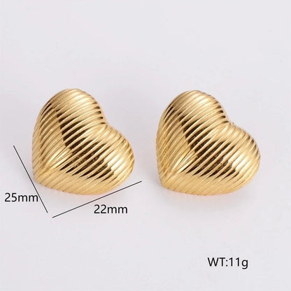 1 Pair French Style Minimalist Round Square Heart Shape 304 Stainless Steel No Inlaid 18K Gold Plated Ear Studs