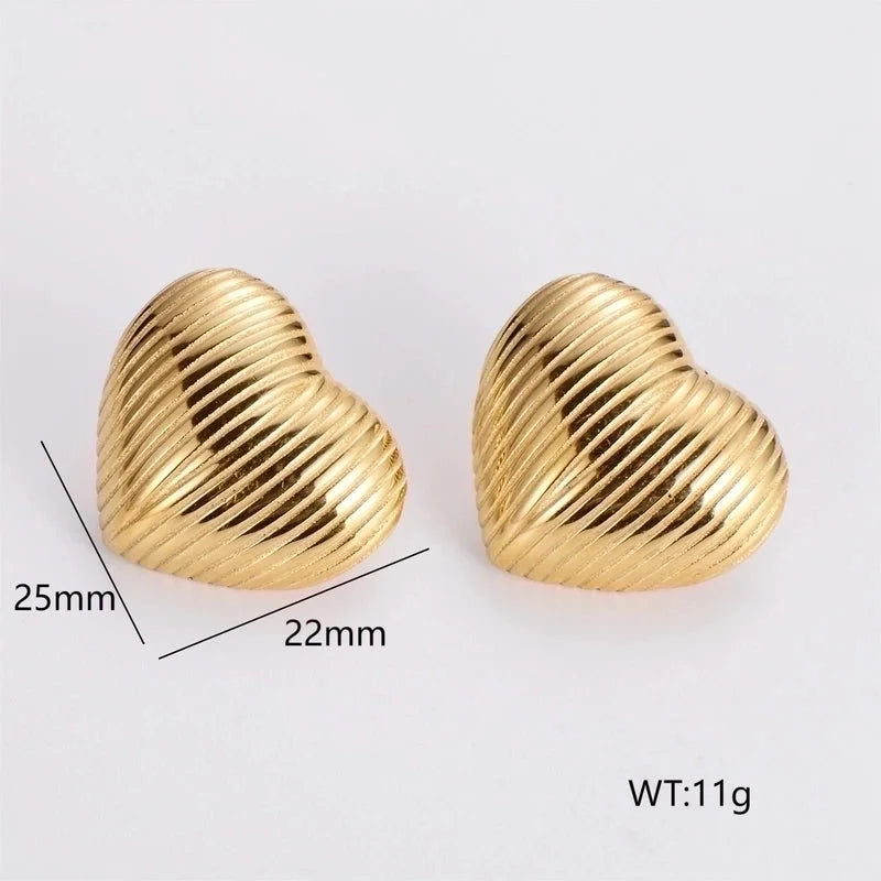 1 Pair French Style Minimalist Round Square Heart Shape 304 Stainless Steel No Inlaid 18K Gold Plated Ear Studs