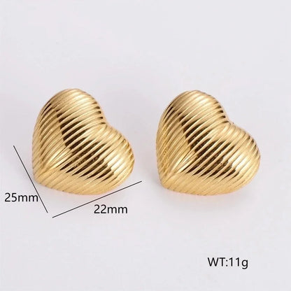1 Pair French Style Minimalist Round Square Heart Shape 304 Stainless Steel No Inlaid 18K Gold Plated Ear Studs