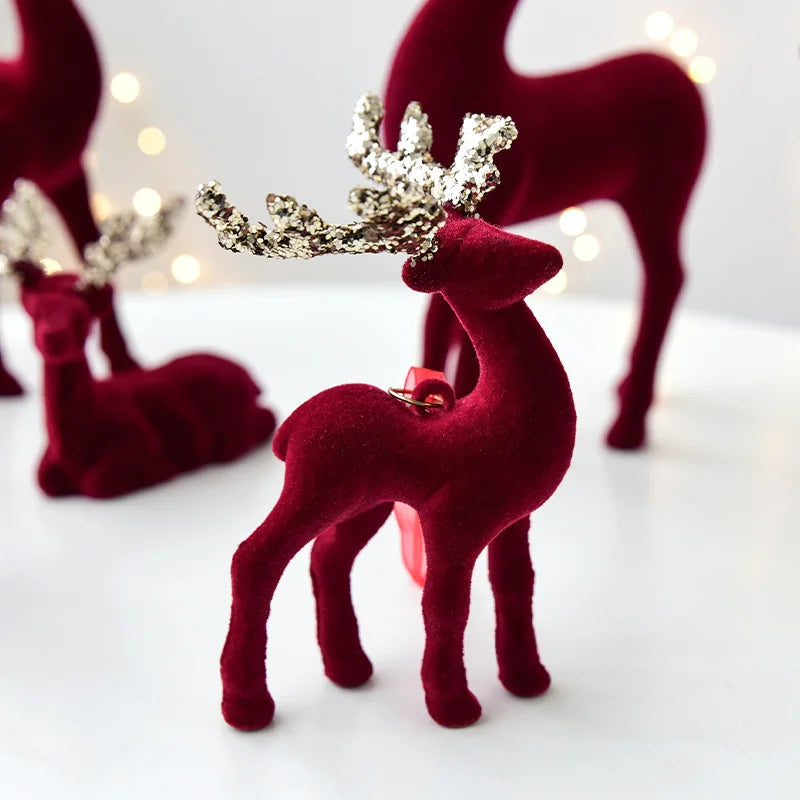 Christmas Reindeer Ornament Christmas Tree Decoration Hanging Decoration Glitter Wine Red Flocked Reindeer Pendant