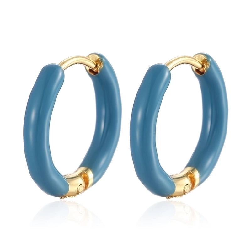 1 Pair Minimalist Circle Plating 304 Stainless Steel Silica Gel 18K Gold Plated Hoop Earrings