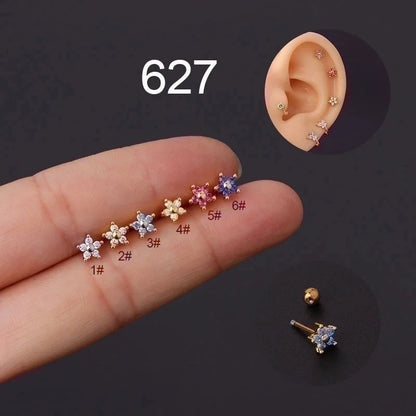 Ear Cartilage Rings & Studs Minimalist Flower Copper Artificial Gemstones