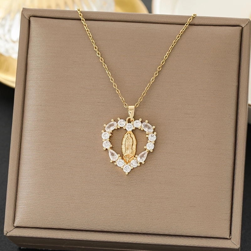 Hip-Hop Minimalist Shiny Heart Shape 304 Stainless Steel Copper Zircon 18K Gold Plated Inlay Pendant Necklace