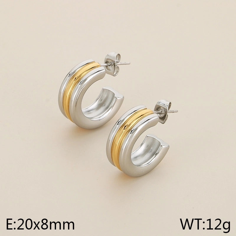 1 Pair Minimalist Solid Color Plating 304 Stainless Steel 18K Gold Plated Earrings