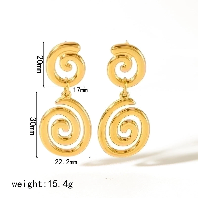 1 Pair Minimalist Spiral Stripe Polishing Plating 304 Stainless Steel 18K Gold Plated Drop Earrings
