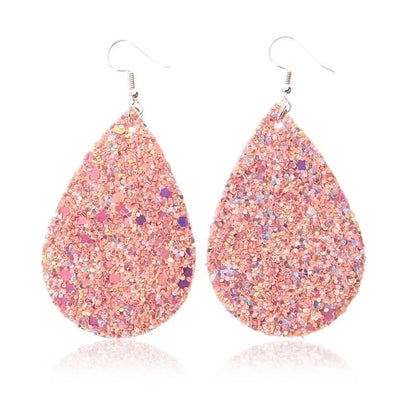 Christmas Leather Pu Sequined Water Drop Earrings