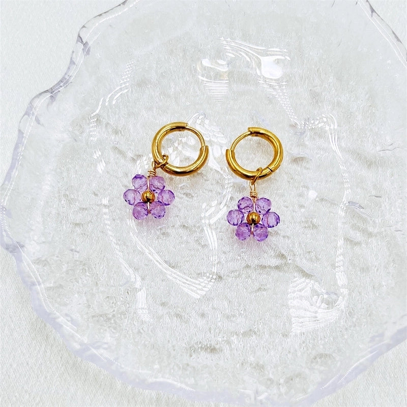 1 Pair Pastoral Flower Inlay 304 Stainless Steel Plastic Stainless Steel Earrings