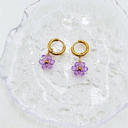 1 Pair Pastoral Flower Inlay 304 Stainless Steel Plastic Stainless Steel Earrings