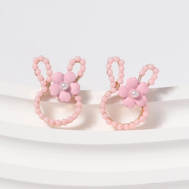 1 Pair Cartoon Style Cute Rabbit Flower Plating Inlay Zinc Alloy Imitation Pearl Ear Studs