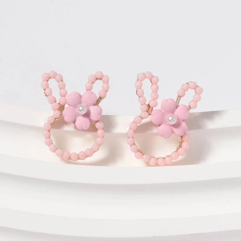 1 Pair Cartoon Style Cute Rabbit Flower Plating Inlay Zinc Alloy Imitation Pearl Ear Studs