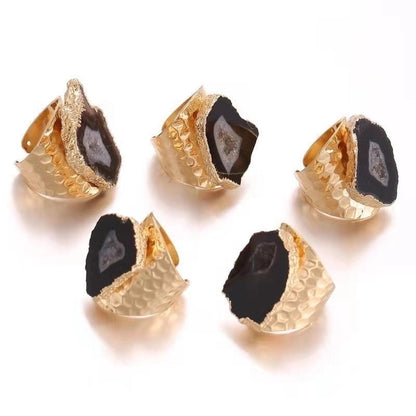5 Pieces Classic Style Commute Color Block Agate Artificial Gemstones Rings In Bulk