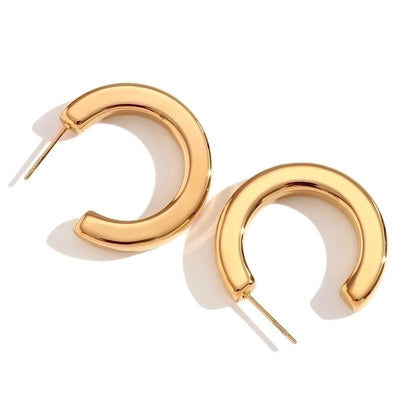 1 Pair Vintage Style Minimalist Classic Style C Shape Plating Inlay 304 Stainless Steel Zircon 18K Gold Plated Ear Studs