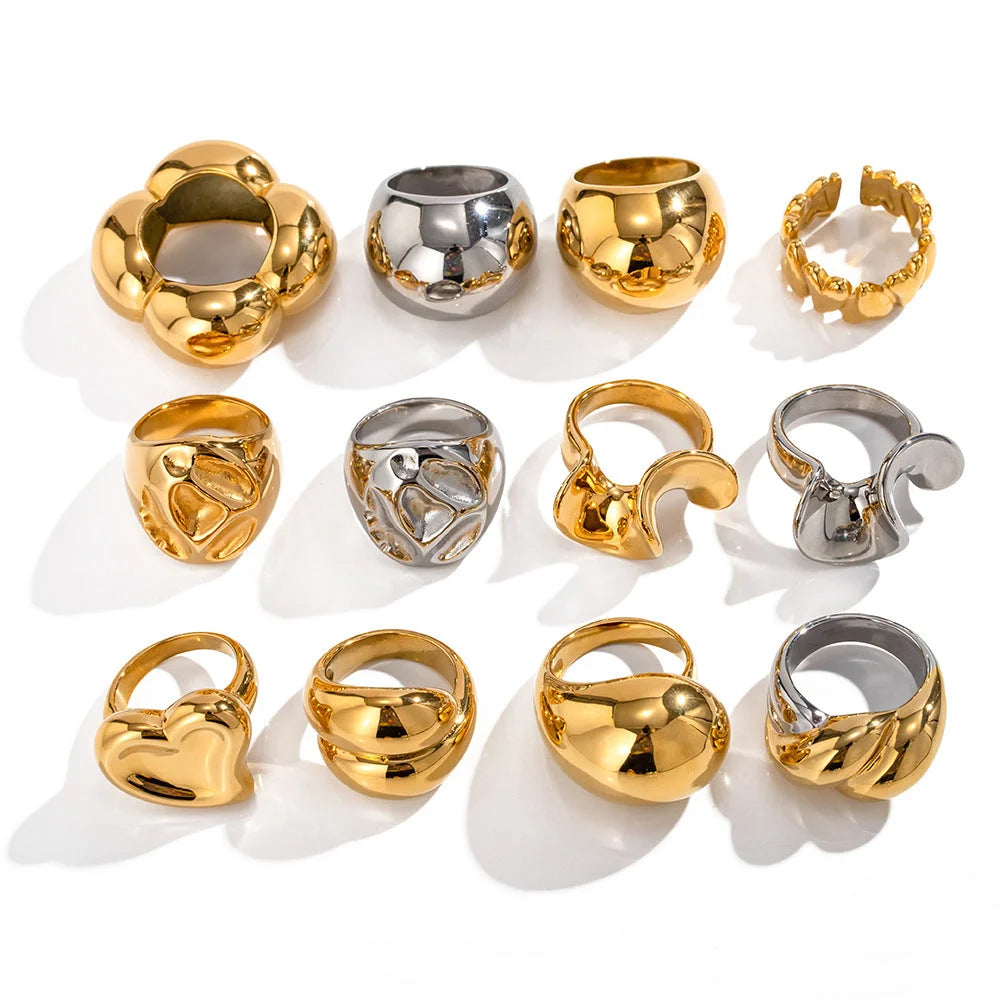 Women IG Style Circle Geometric Stainless Steel 18K Gold Plated Rings