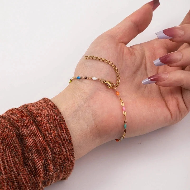 2 Pieces Pastoral Minimalist Geometric 304 Stainless Steel Enamel Bracelets Anklet